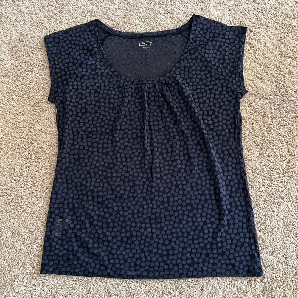 LOFT Navy Sheer Dot Top size M